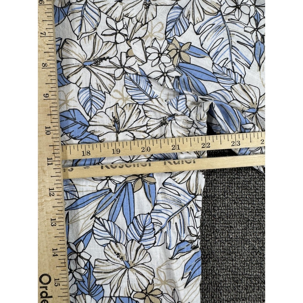 Luigi Fusaro Shirt Mens Large Blue Tan Floral Long Sleeve Linen Cotton Button Up - Picture 5 of 9